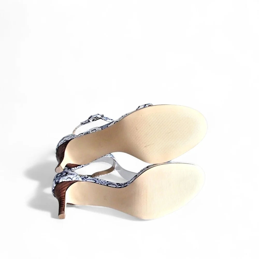 Talbots Trulli Blue & White Leather Strappy Heel Sandal – Size 9.5M – NWT
